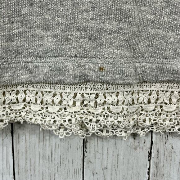 Cynthia Rowley Gray Long Sleeve Eyelet Lace Accent Cotton Sweater Large - Picture 5 of 9